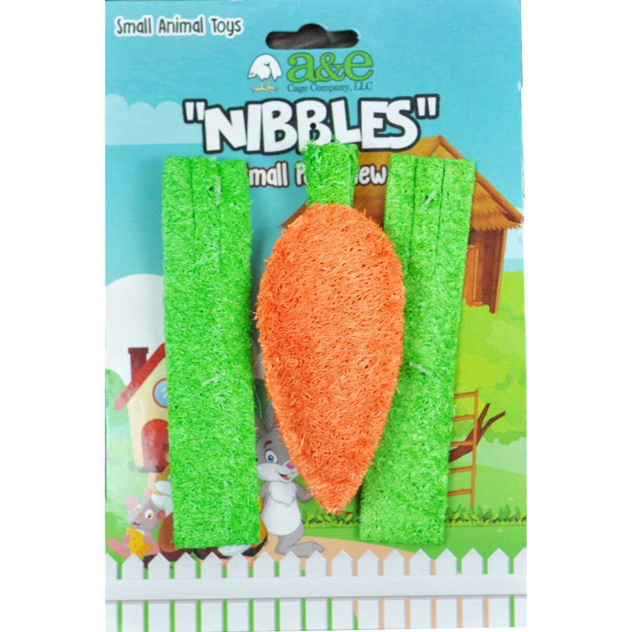 A & E Cages Nibbles Small Animal Loofah Chew Toy Carrot & Celery - The Pet Source