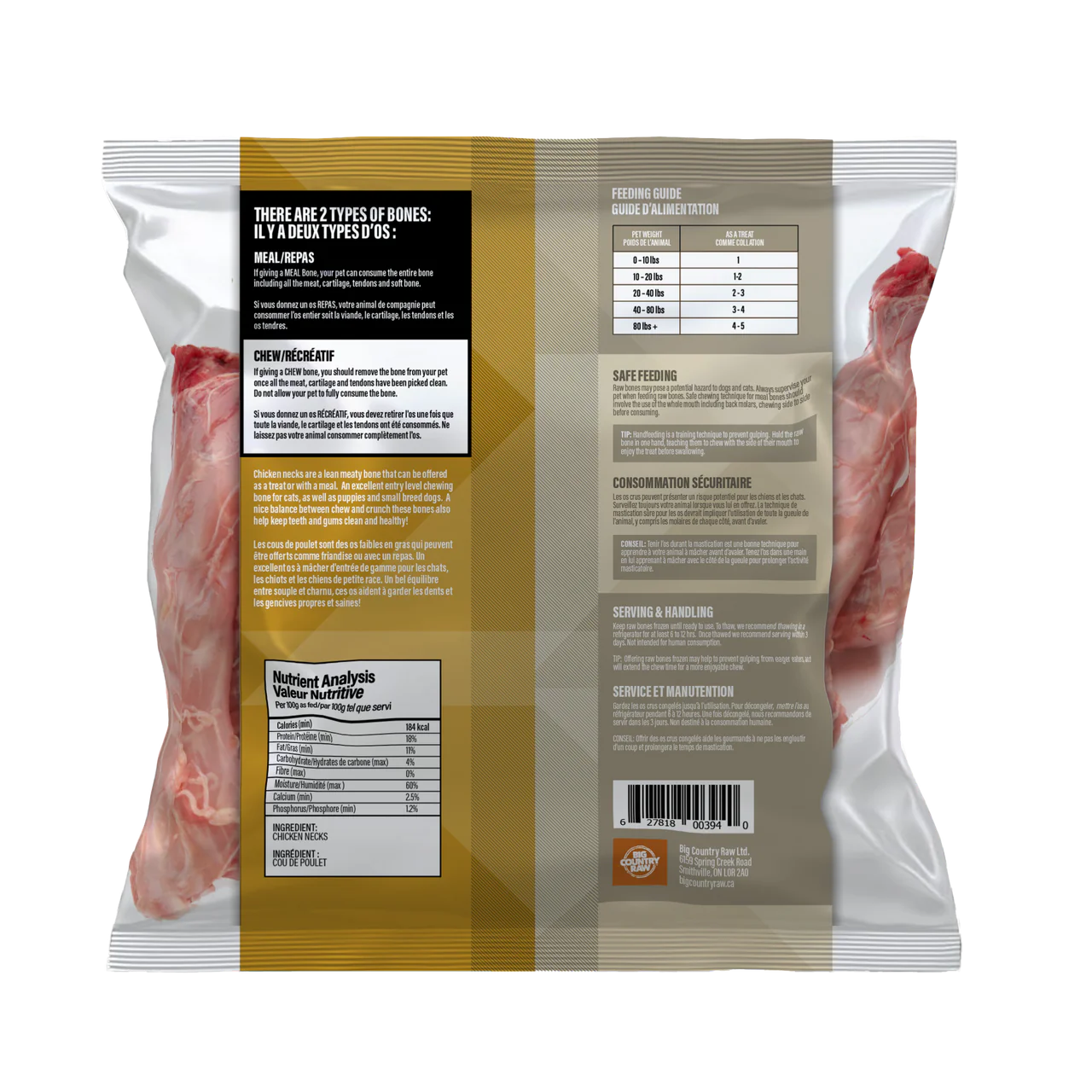 Big Country Raw Frozen Chicken Neck for Cats and Dogs - 1lb