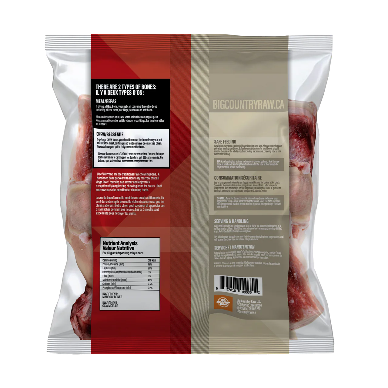 Big Country Raw Frozen Large Marrow Bone for Dogs - 2lb