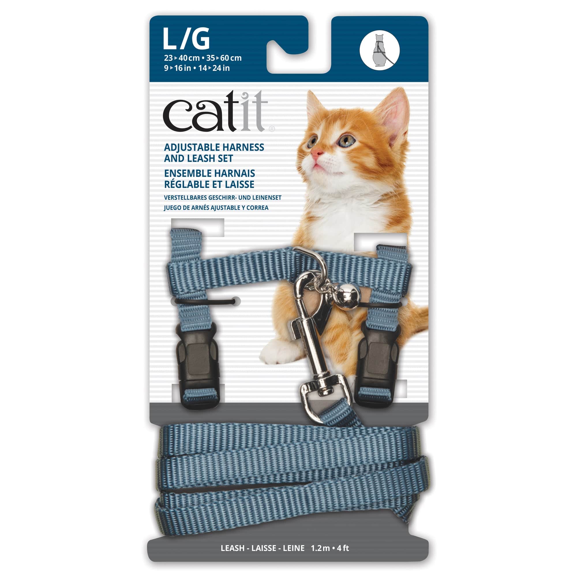 Catit Adjustable Nylon Harness & Leash Set - Light Blue - Large - The Pet Source