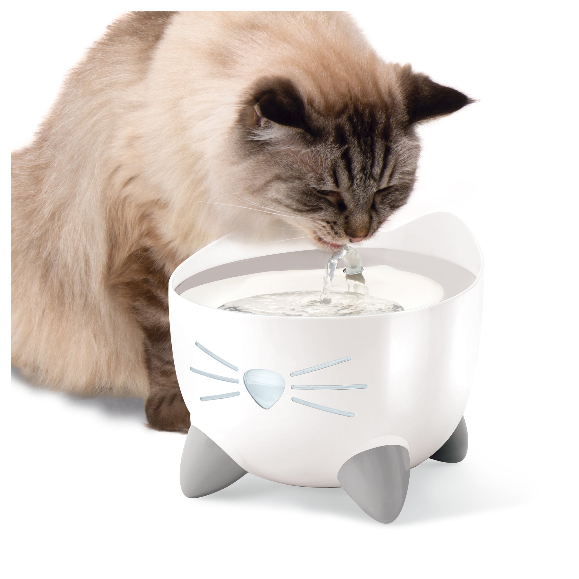 Catit PIXI Fountain - White with Stainless Steel Top - 2.5L - The Pet Source