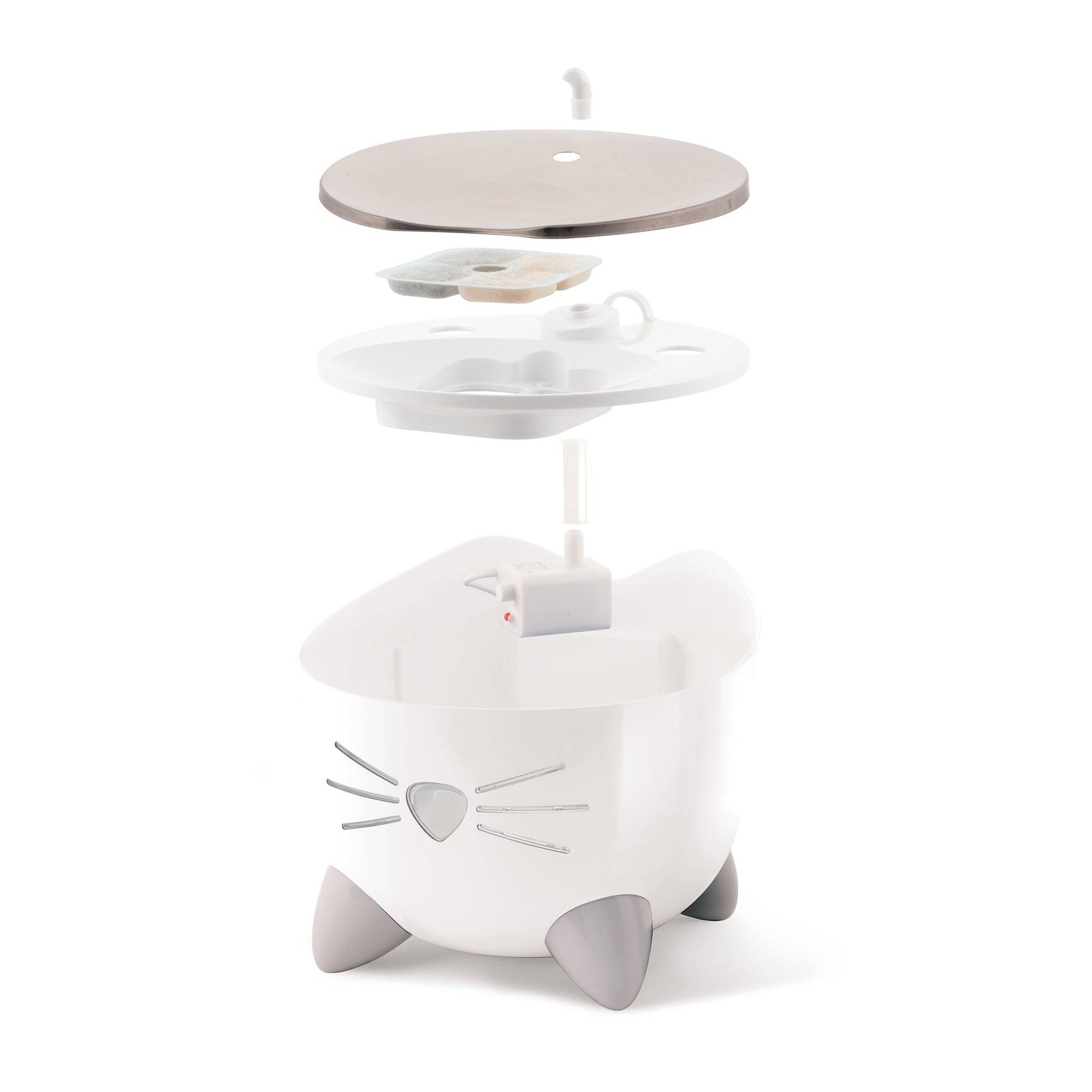 Catit PIXI Fountain - White with Stainless Steel Top - 2.5L - The Pet Source