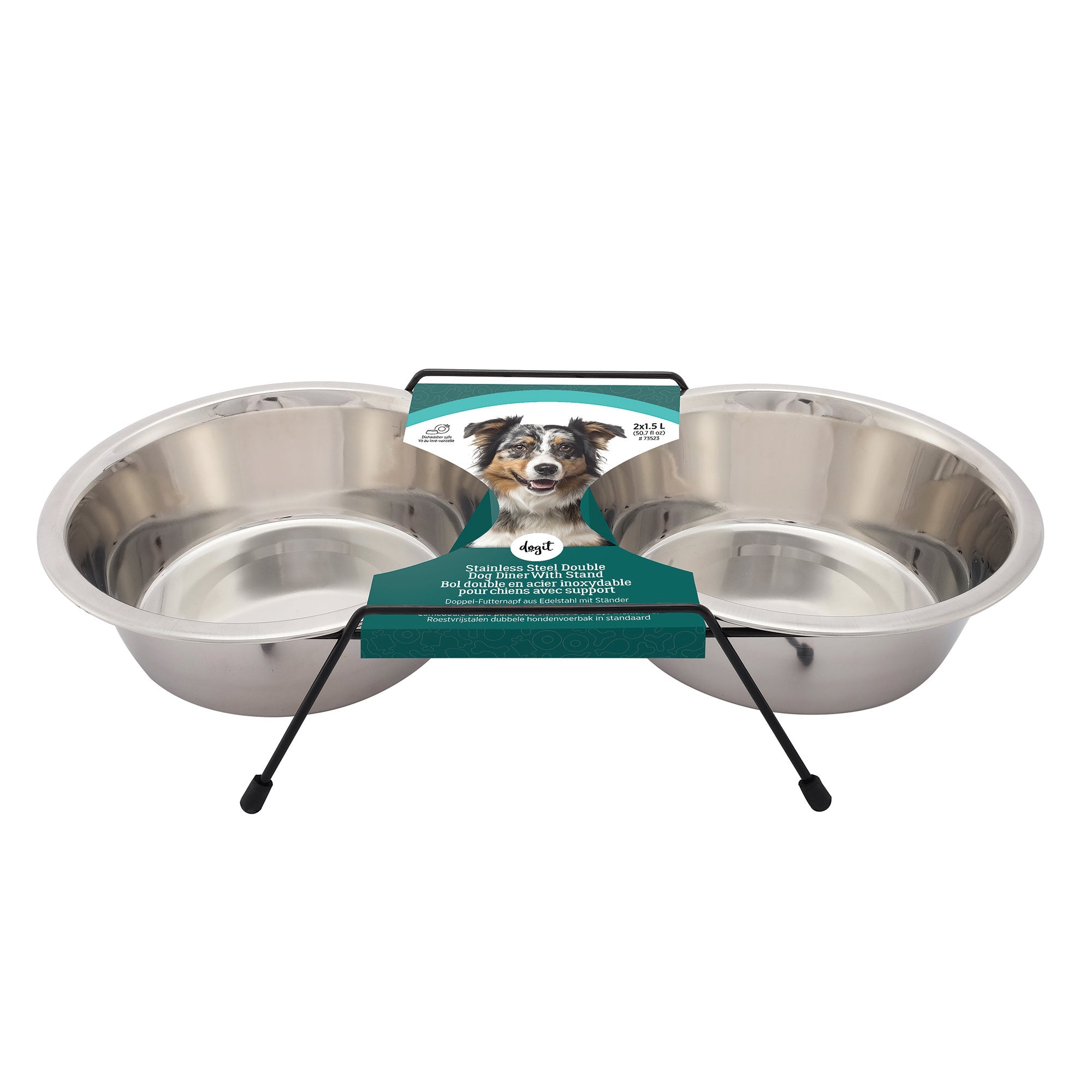 Dogit Stainless Steel Double Dog Diner - Large - 2 x 1.5L Bowls and Stand