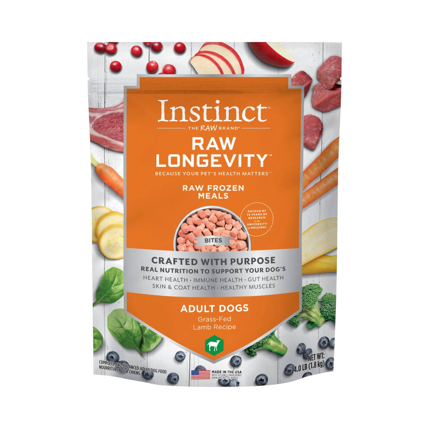 Instinct Raw Longevity Frozen Bites Grass-Fed Adult Dog Food Lamb - 4lb - The Pet Source
