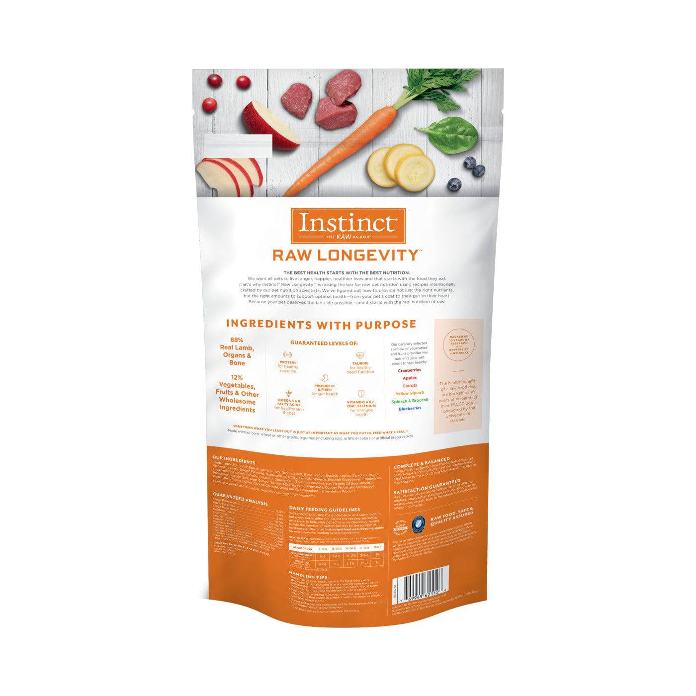 Instinct Raw Longevity Frozen Patties Grass-Fed Adult Dog Food Lamb - 6lb - The Pet Source