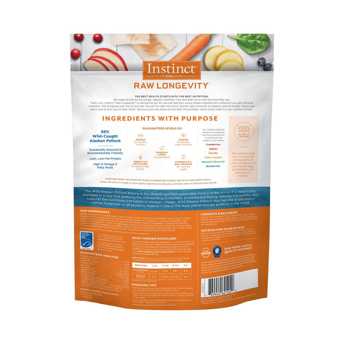 Instinct Raw Longevity Frozen Bites Adult Dog Food Wild-Caught Alaskan Pollock - 4lb - The Pet Source