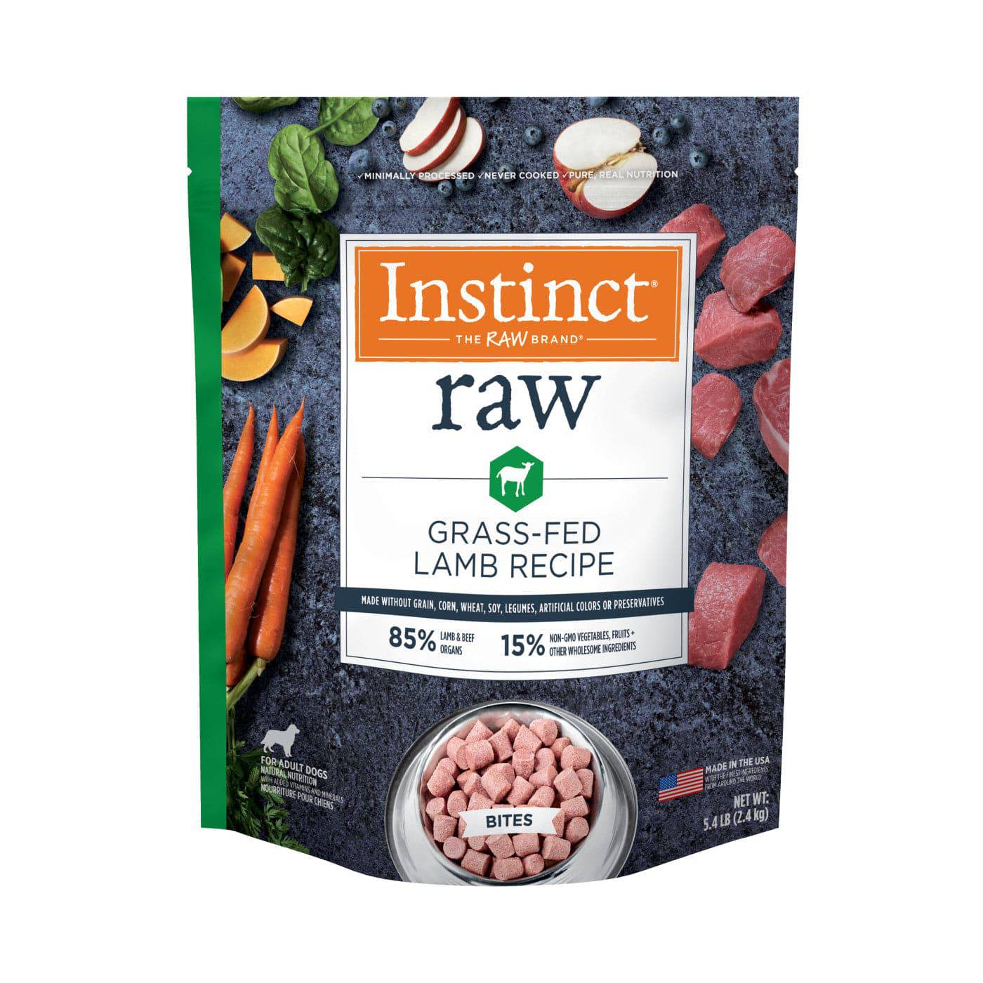 Instinct Raw Frozen Bites Adult Dog Food Grass-Fed Lamb - 2.7lb - The Pet Source