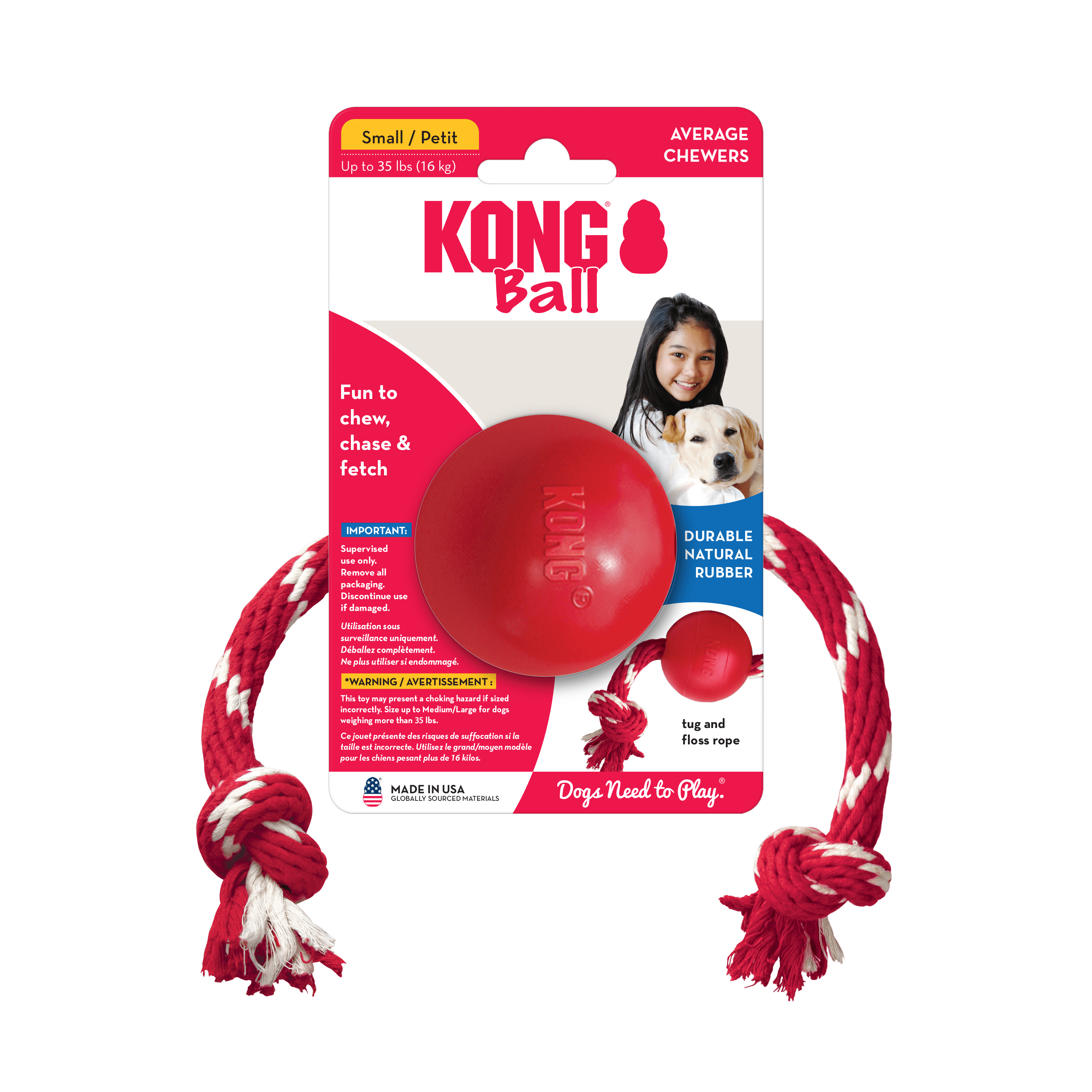 Kong Ball With Rope - The Pet Source