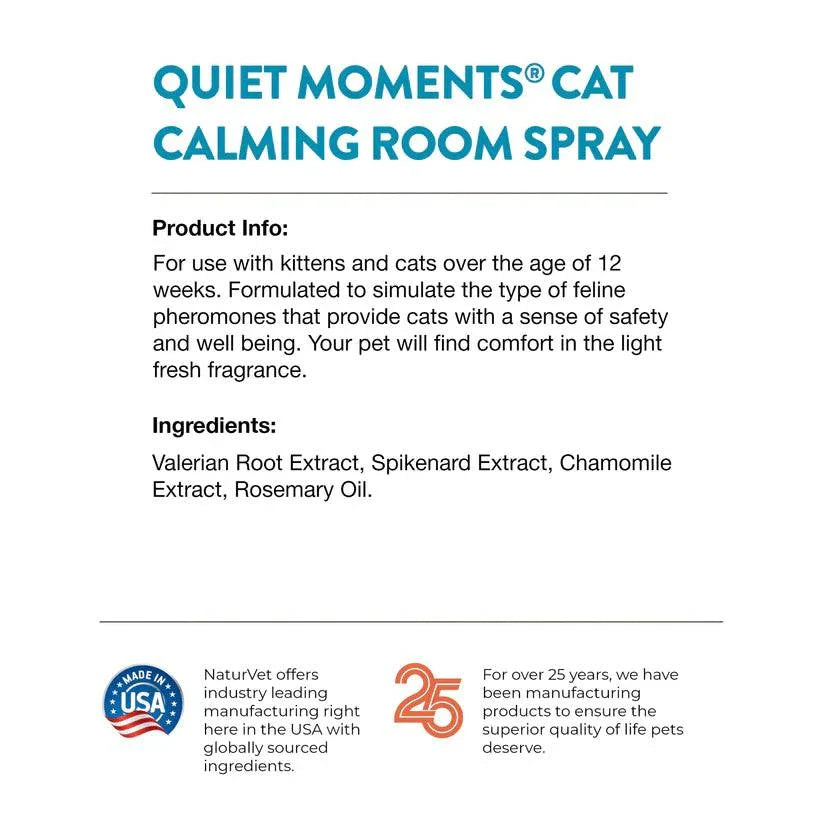 NaturVet Quiet Moments Cat Calming Room Spray - 8oz - The Pet Source