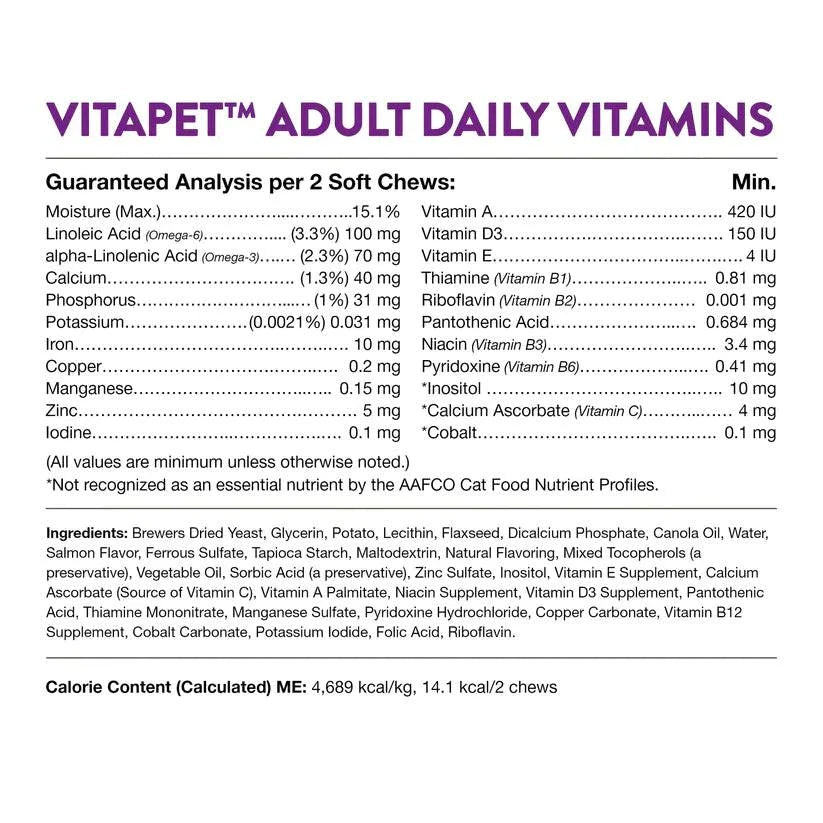 NaturVet VitaPet Adult Daily Vitamins Cat Soft Chews - 60ct - The Pet Source