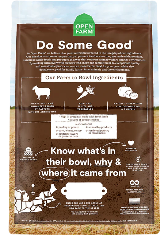 Open Farm Pasture Raised Lamb Grain Free Dry Dog Food - 22lb