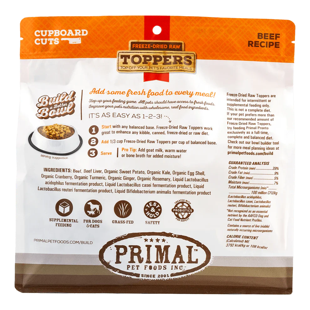 Primal Cupboard Cuts Freeze Dried Raw Toppers for Cat & Dog Beef Recipe - 18oz