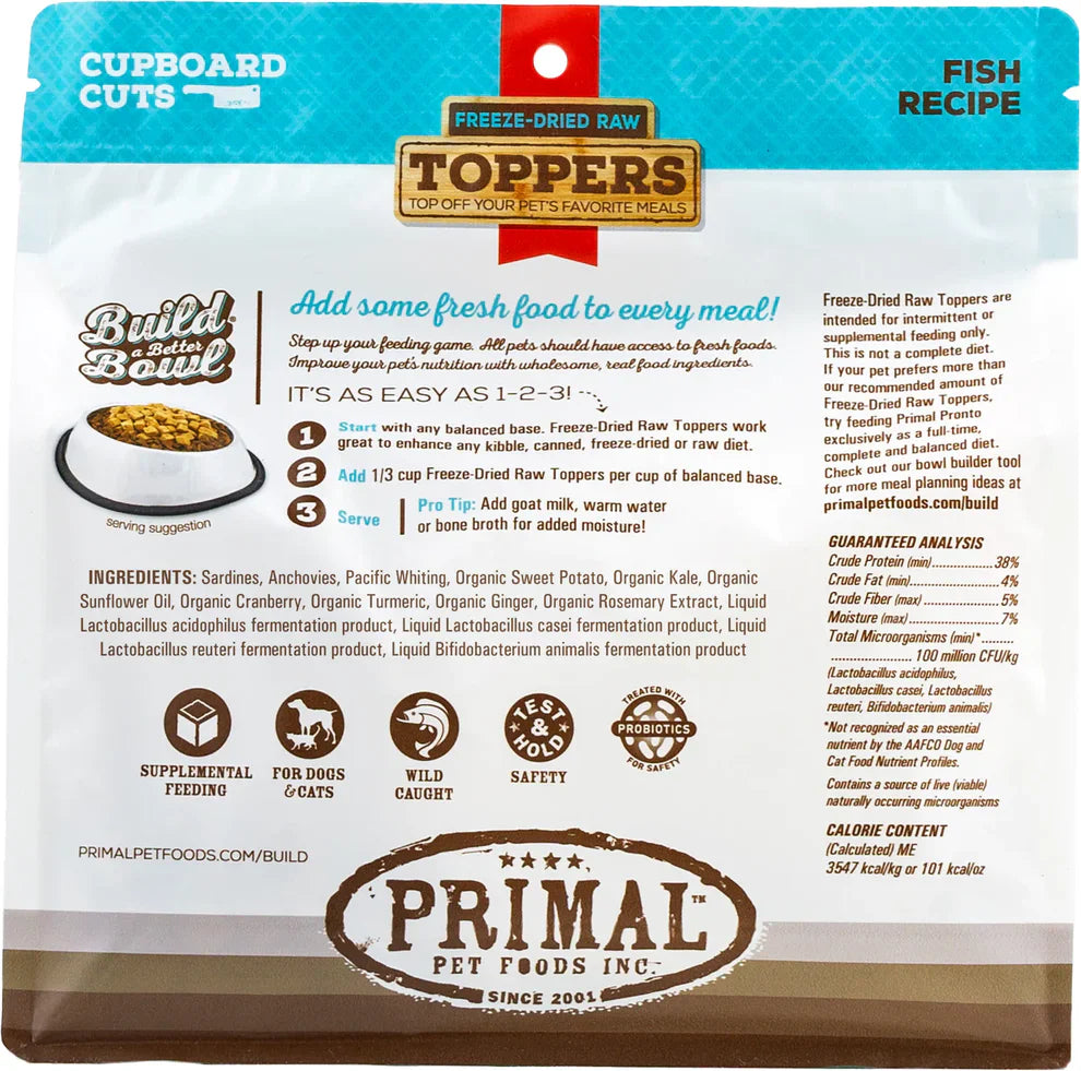 Primal Cupboard Cuts Freeze Dried Raw Toppers for Cat & Dog Fish Recipe - 3.5oz