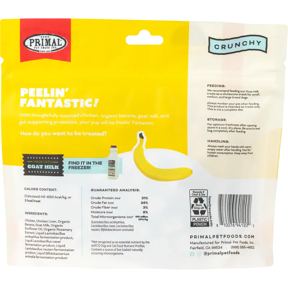 Primal Freeze Dried Raw Dog Treats Peelin’ Fantastic Chicken, Banana & Goat Milk - 2oz