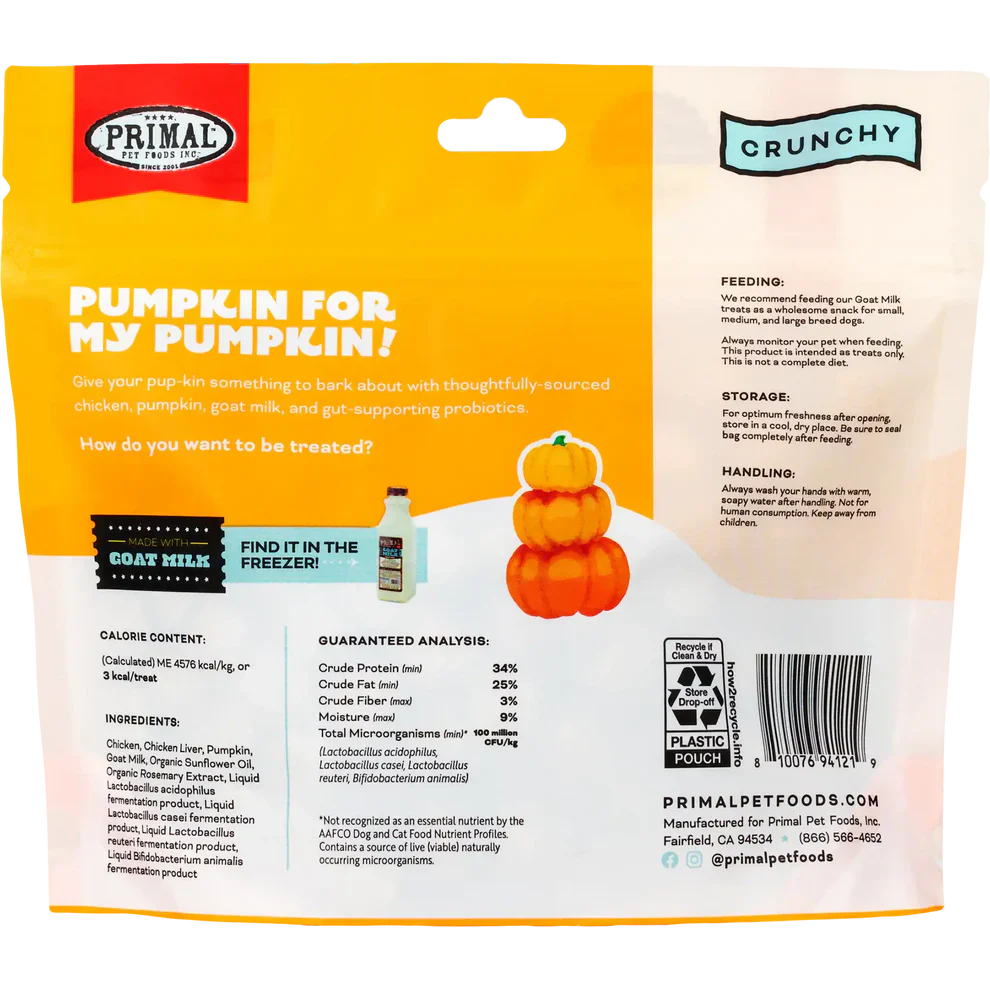 Primal Freeze Dried Raw Dog Treats Pumpkin for My Pumpkin Chicken, Pumpkin & Goat Milk - 2oz
