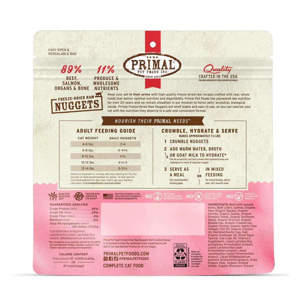 Primal Freeze Dried Raw Nuggets Cat Food Beef & Salmon Recipe - 14oz