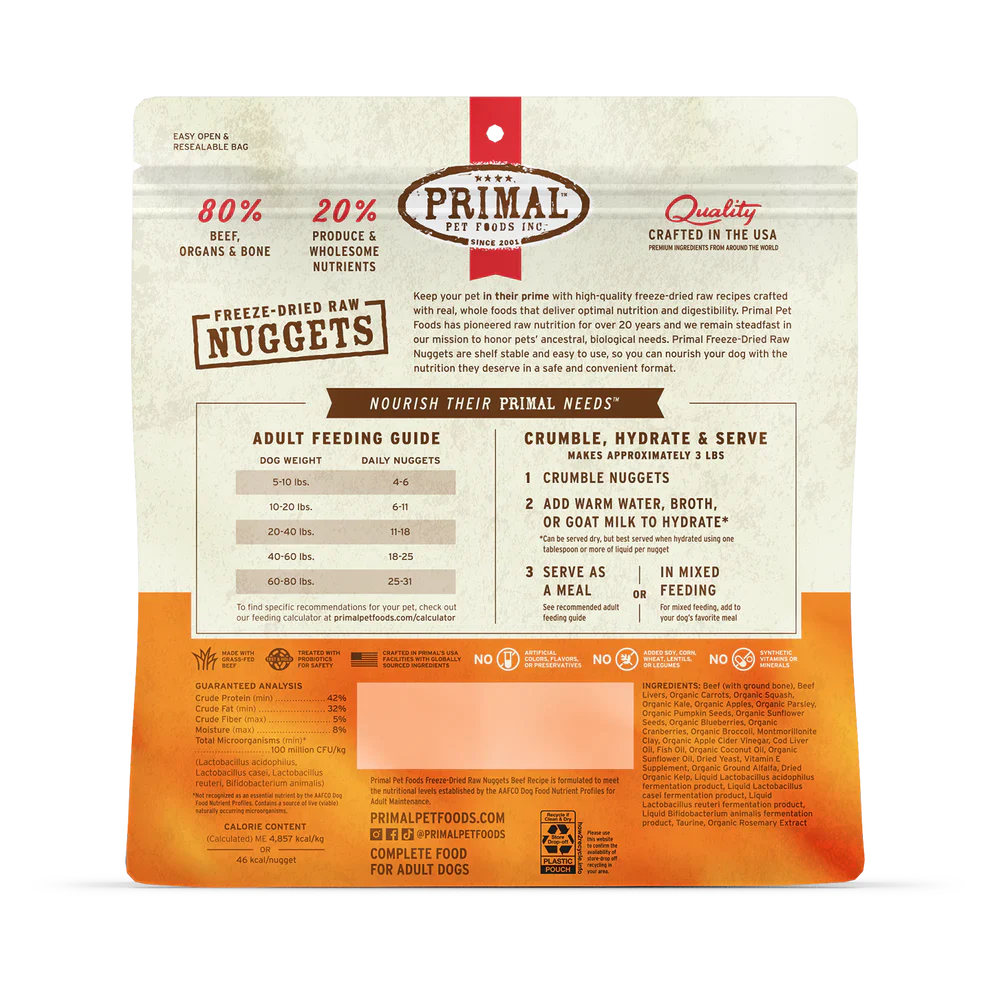 Primal Freeze Dried Raw Nuggets Dog Food Beef Recipe - 14oz