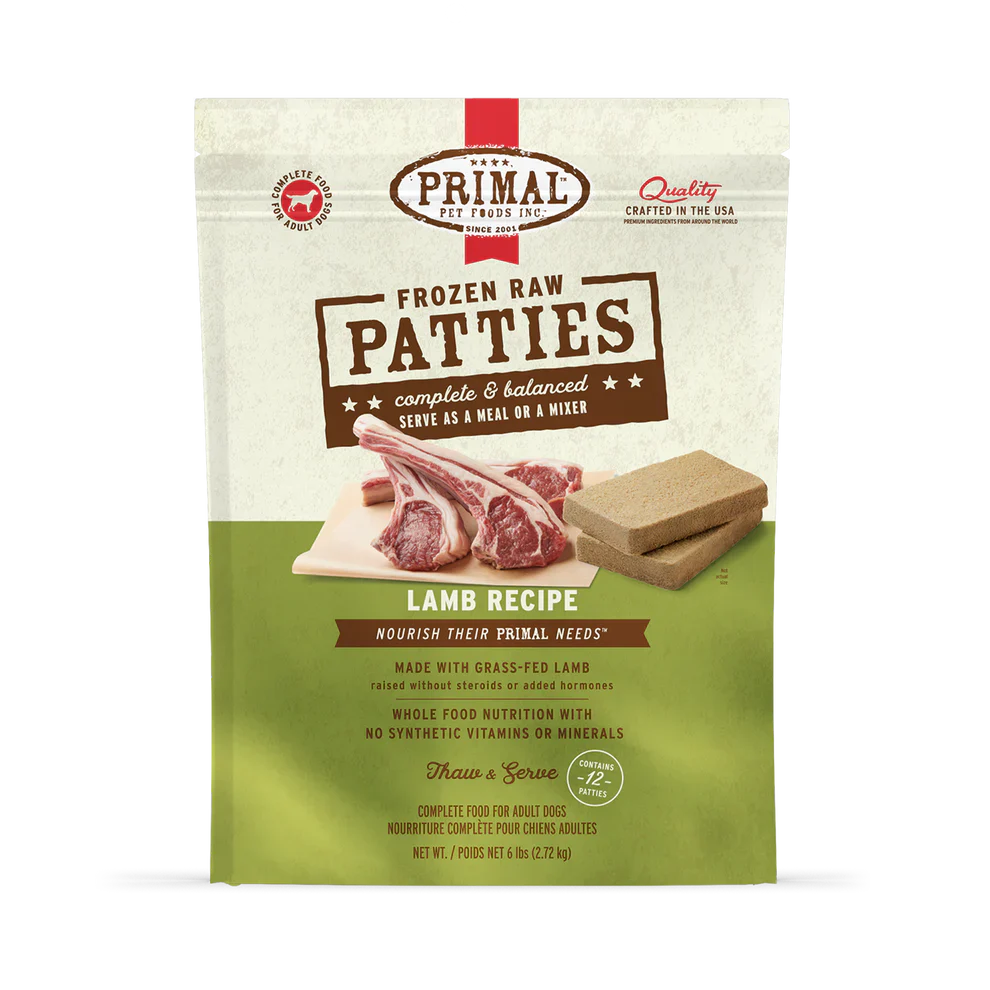 Primal Patties Lamb Recipe Raw Frozen Dog Food - 6lb