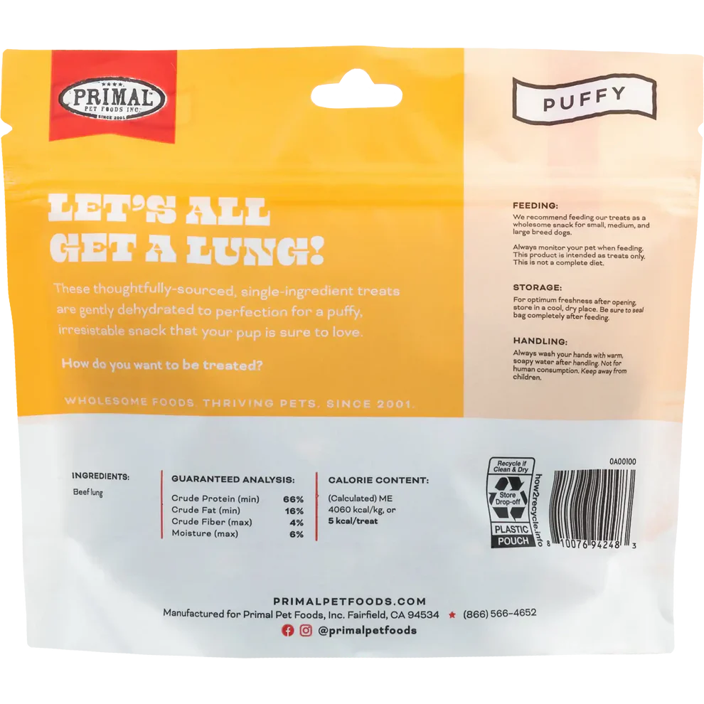 Primal Let’s All Get a Lung Dehydrated Dog Treats Beef Recipe - 1.5oz