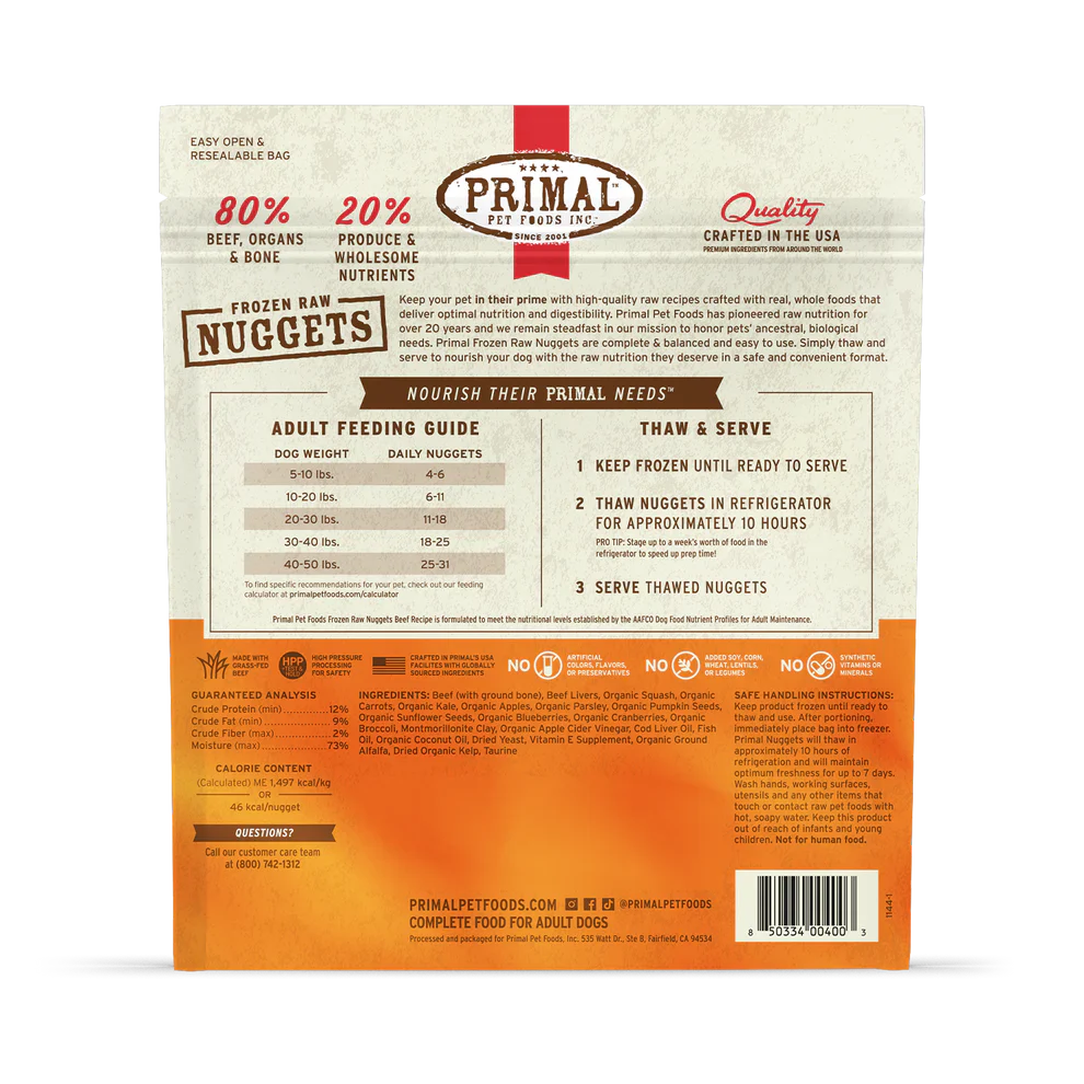 Primal Nuggets Beef Recipe Raw Frozen Dog Food - 3lb