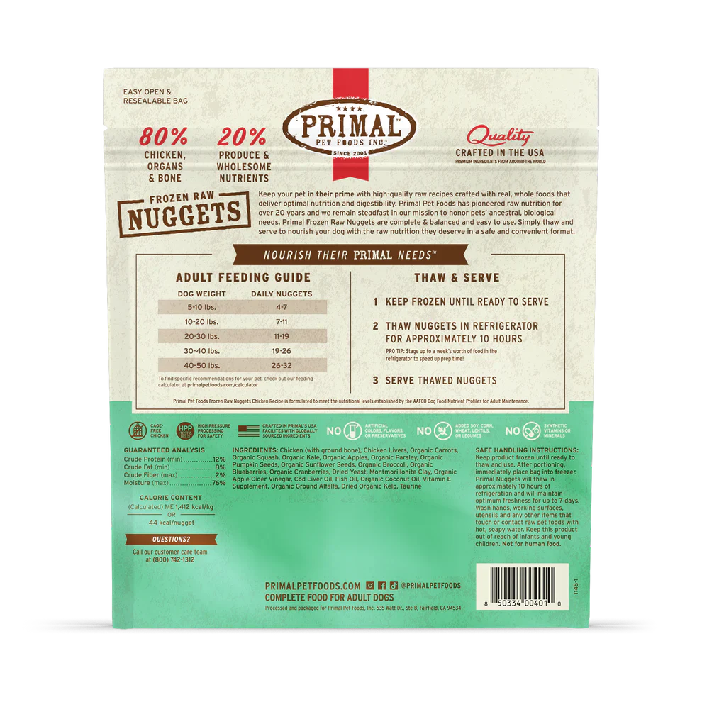 Primal Nuggets Chicken Recipe Raw Frozen Dog Food - 3lb