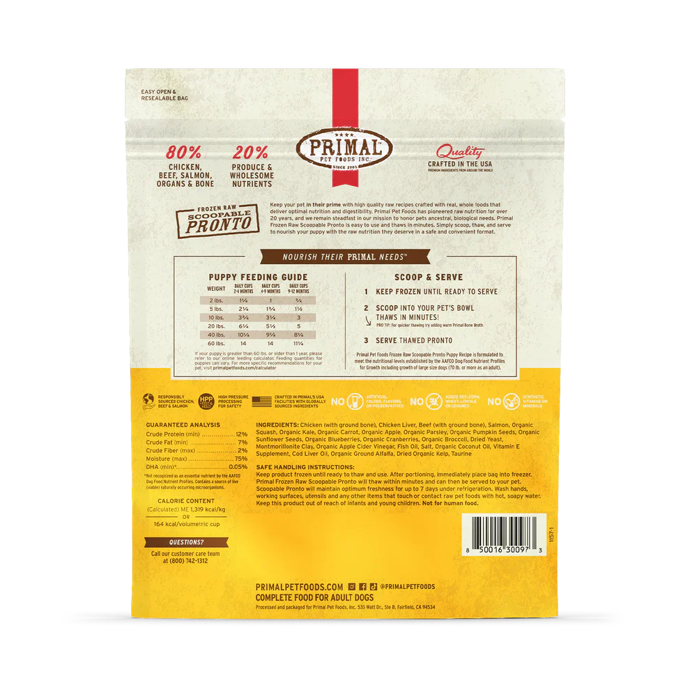Primal Scoopable Pronto Puppy Recipe Raw Frozen Dog Food - 4lb