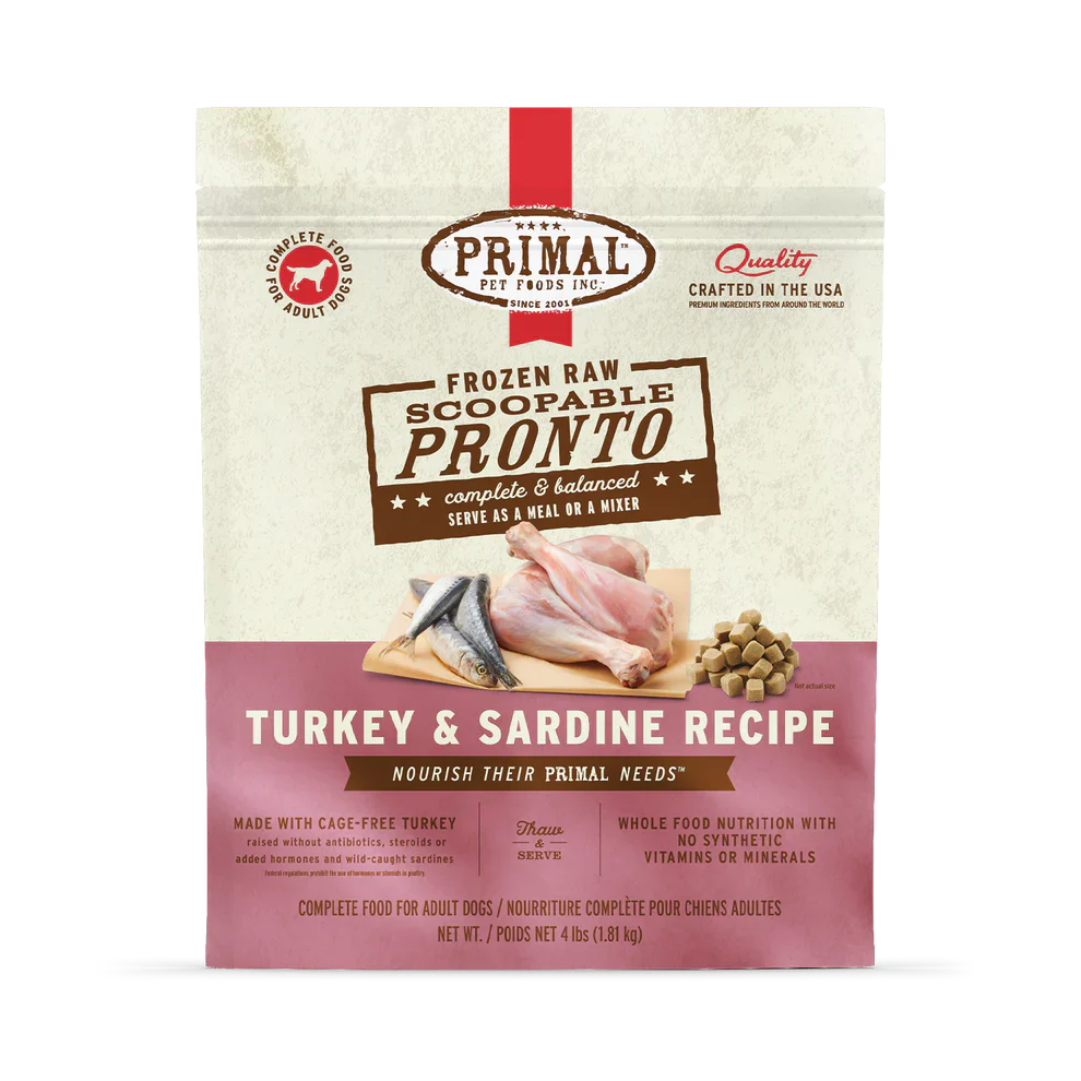 Primal Scoopable Pronto Turkey & Sardine Recipe Raw Frozen Dog Food - 4lb