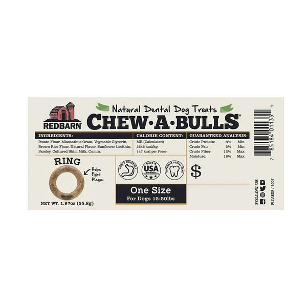 Redbarn Dental Treat Chew-A-Bulls Ring - 1pc