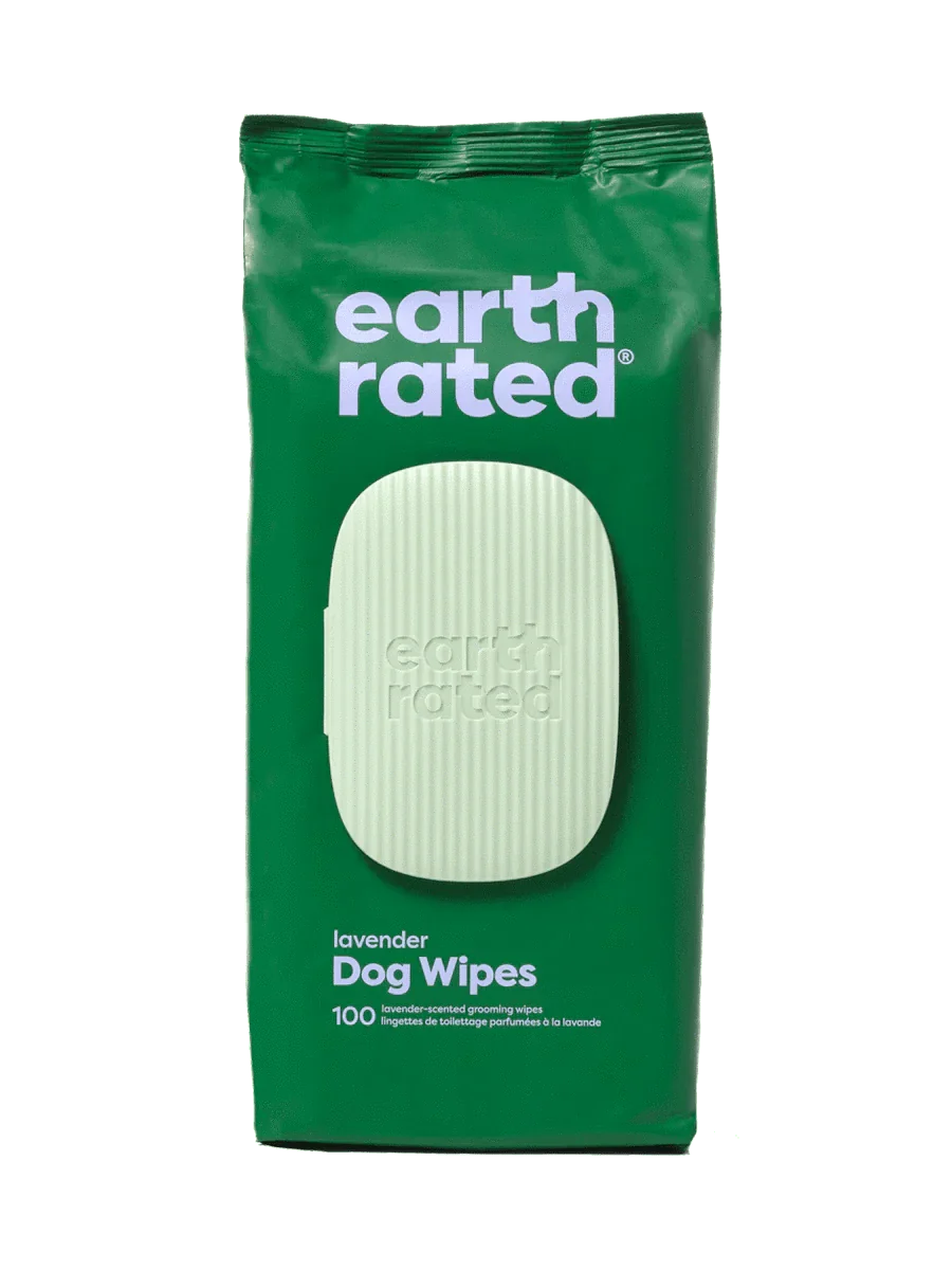 earth rated Plant-Based Dog Grooming Wipes Lavender - 100 Wipes - The Pet Source