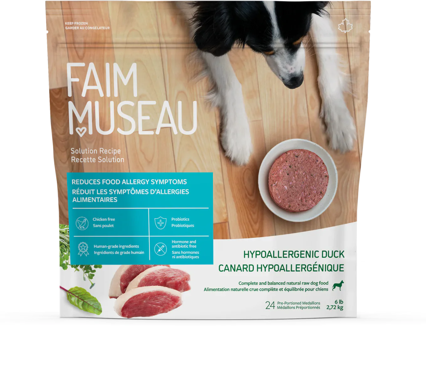Faim Museau Hypoallergenic Duck Raw Frozen Dog Food - 6lb