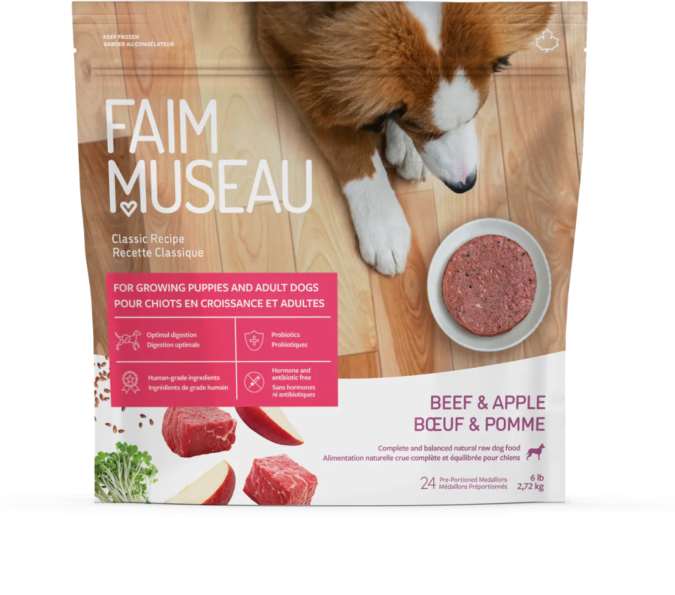 Faim Museau Beef & Apple Raw Frozen Dog Food - 6lb