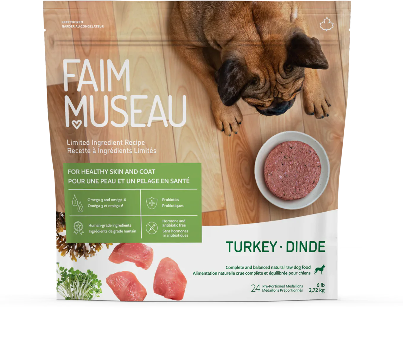 Faim Museau Simply Turkey Raw Frozen Dog Food - 6lb