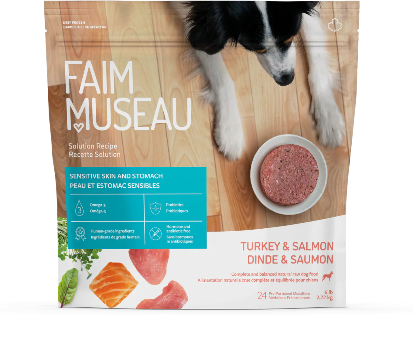 Faim Museau Turkey & Salmon Raw Frozen Dog Food - 6lb