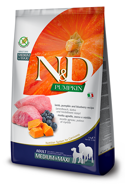 Farmina N&D Pumpkin Grain Free Lamb & Blueberry Adult Medium & Maxi Dog Food - 26.4lb