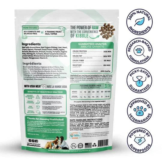 Healthybud Beef Meal Bites Freeze Dried Raw Dog Food - 397g - The Pet Source