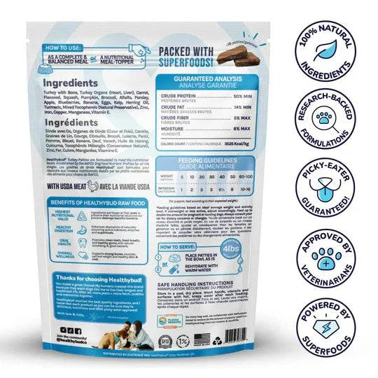 Healthybud Turkey Meal Patties Freeze Dried Raw Dog Food - 397g - The Pet Source