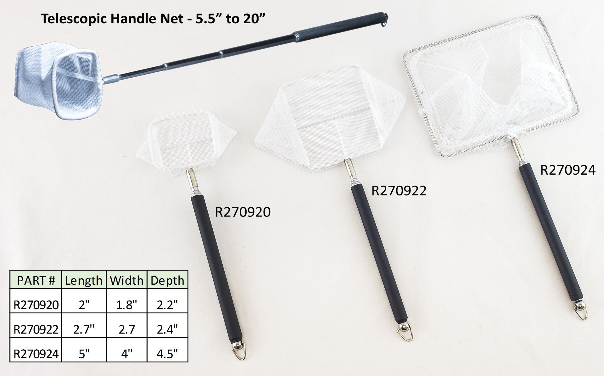 Lifeguard Aquatics 2" x 1.8" Square Aquarium Net with Aluminum Telescopic Rubber Coated Handle