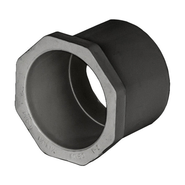 PVC Reducer Bushing - Schedule 80 - Grey - Spigot x Socket - 1 1/2 Inch to 1 1/4 Inch