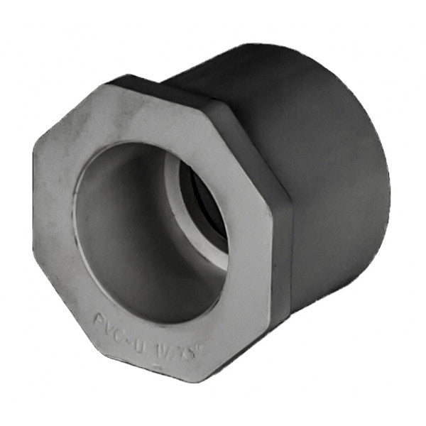 PVC Reducer Bushing - Schedule 80 - Grey - Spigot x Socket - 1 1/2 Inch to 1 Inch