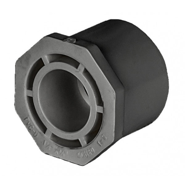 PVC Reducer Bushing - Schedule 80 - Grey - Spigot x Socket - 1 1/2 Inch to 3/4 Inch