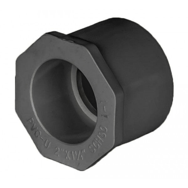 PVC Reducer Bushing - Schedule 80 - Grey - Spigot x Socket - 2 Inch to 1 1/4 Inch