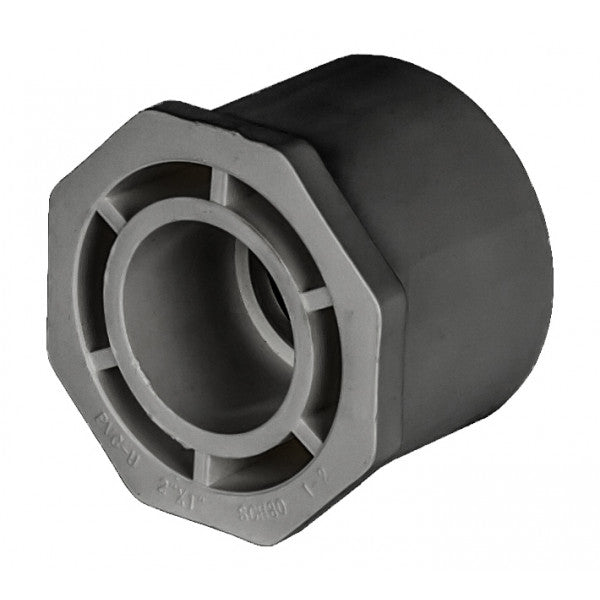 PVC Reducer Bushing - Schedule 80 - Grey - Spigot x Socket - 2 Inch to 1 Inch