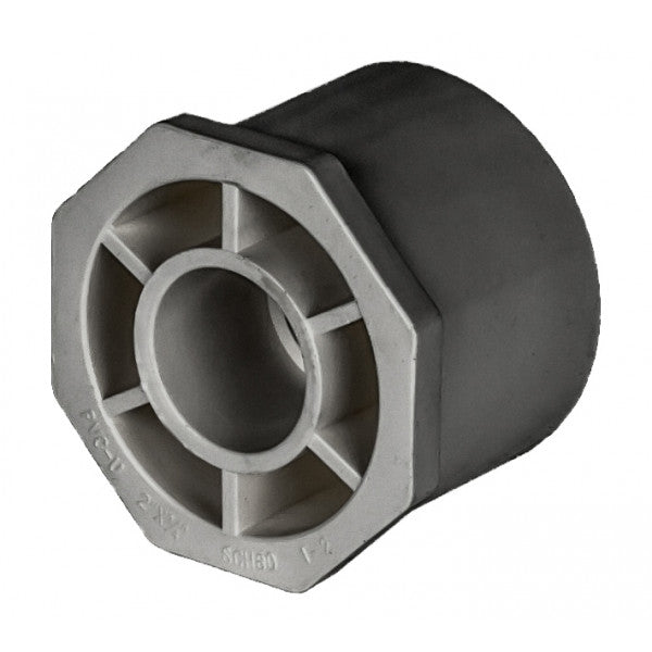 PVC Reducer Bushing - Schedule 80 - Grey - Spigot x Socket - 2 Inch to 3/4 Inch