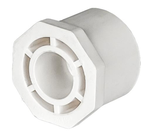 PVC Reducer Bushing - Schedule 40 - White - Spigot x Socket - 1 1/4 Inch to 1/2 Inch