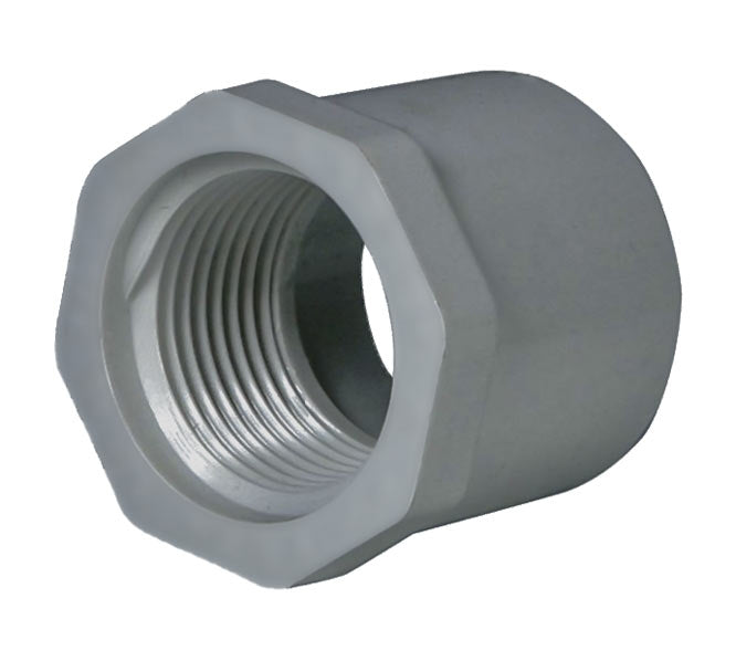 PVC Reducer Bushing - Schedule 80 - Grey - Spigot x Thread - 1 Inch to 1/2 Inch