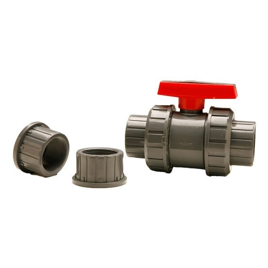 PVC True Union Ball Valve with Slip and Threaded Fittings Grey - 3/4 Inch