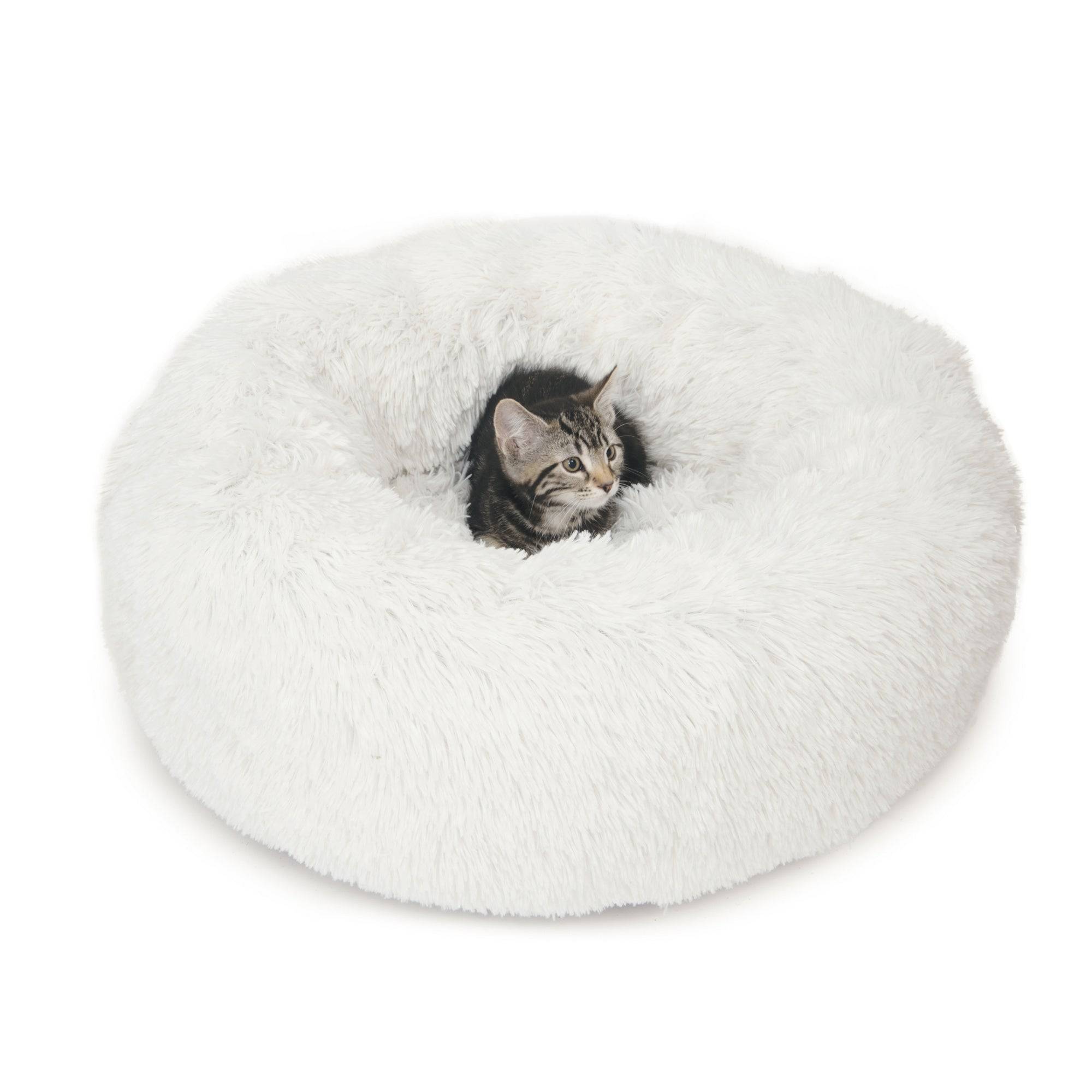 Catit Fluffy Bed - White - 20in Diameter - The Pet Source