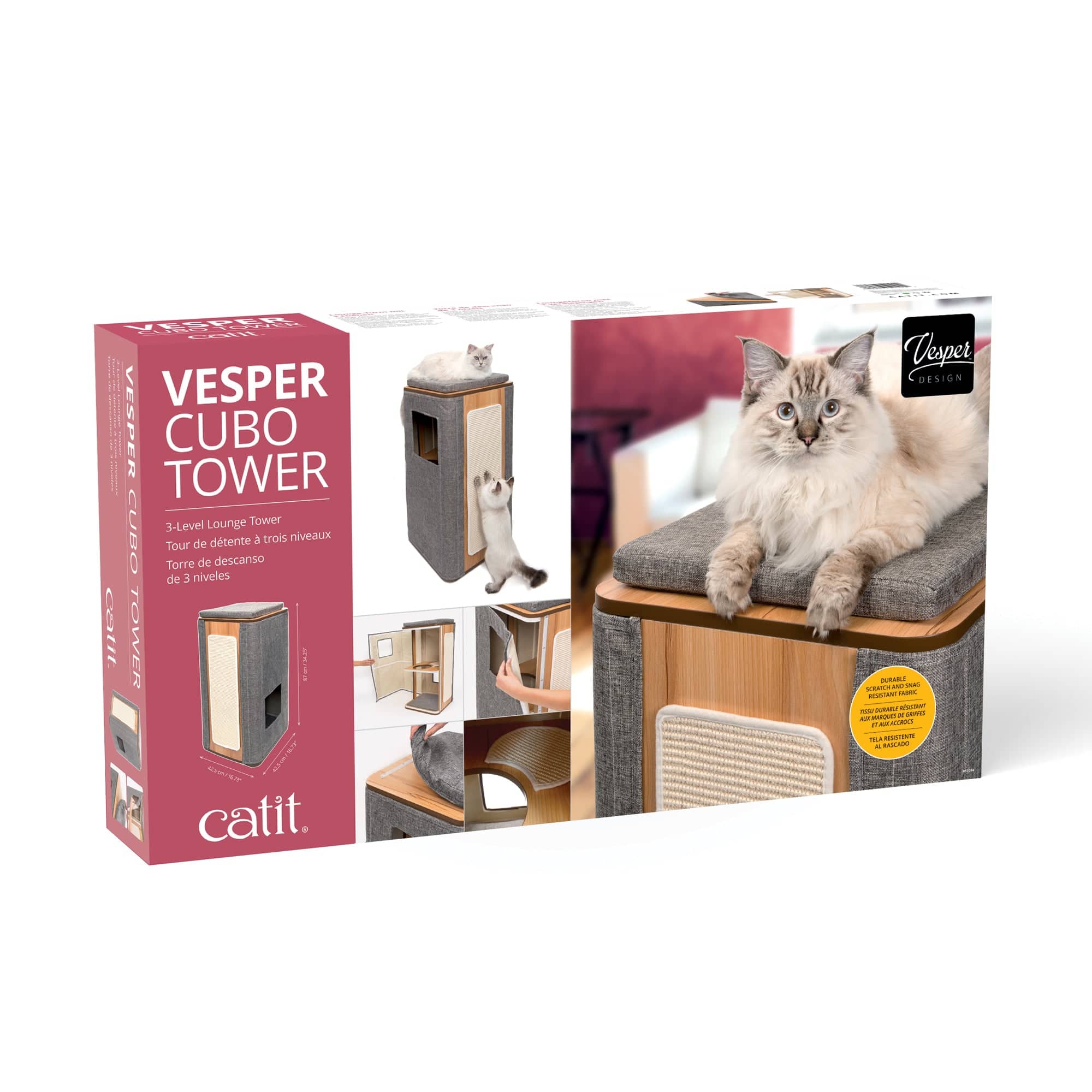 Catit Vesper Cubo Tower - Stone - 42.5 x 42.5 x 87.5 cm (17 x 17 x 34 in) - The Pet Source