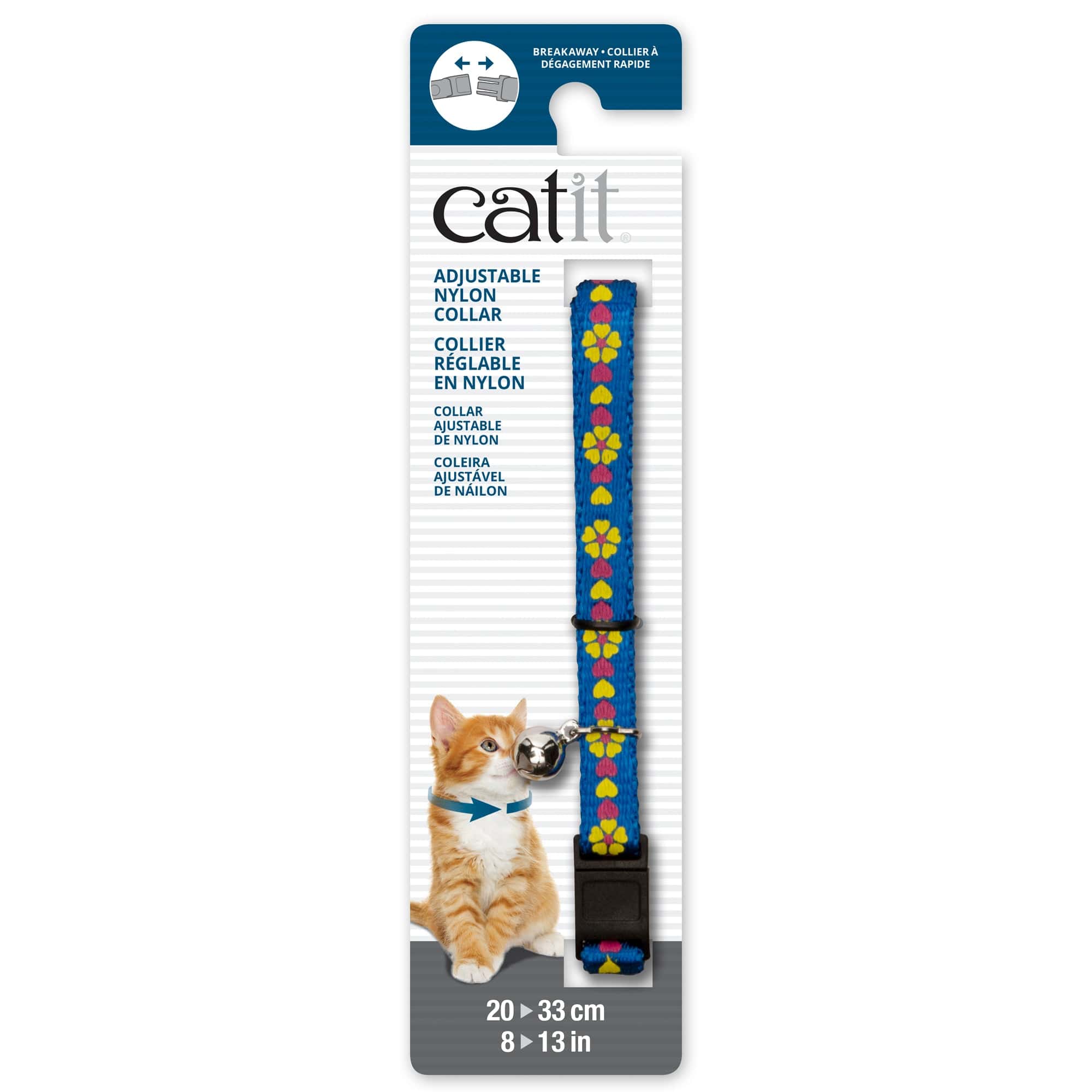 Catit Adjustable Breakaway Nylon Collar - Blue with Flowers - 8-13in - The Pet Source