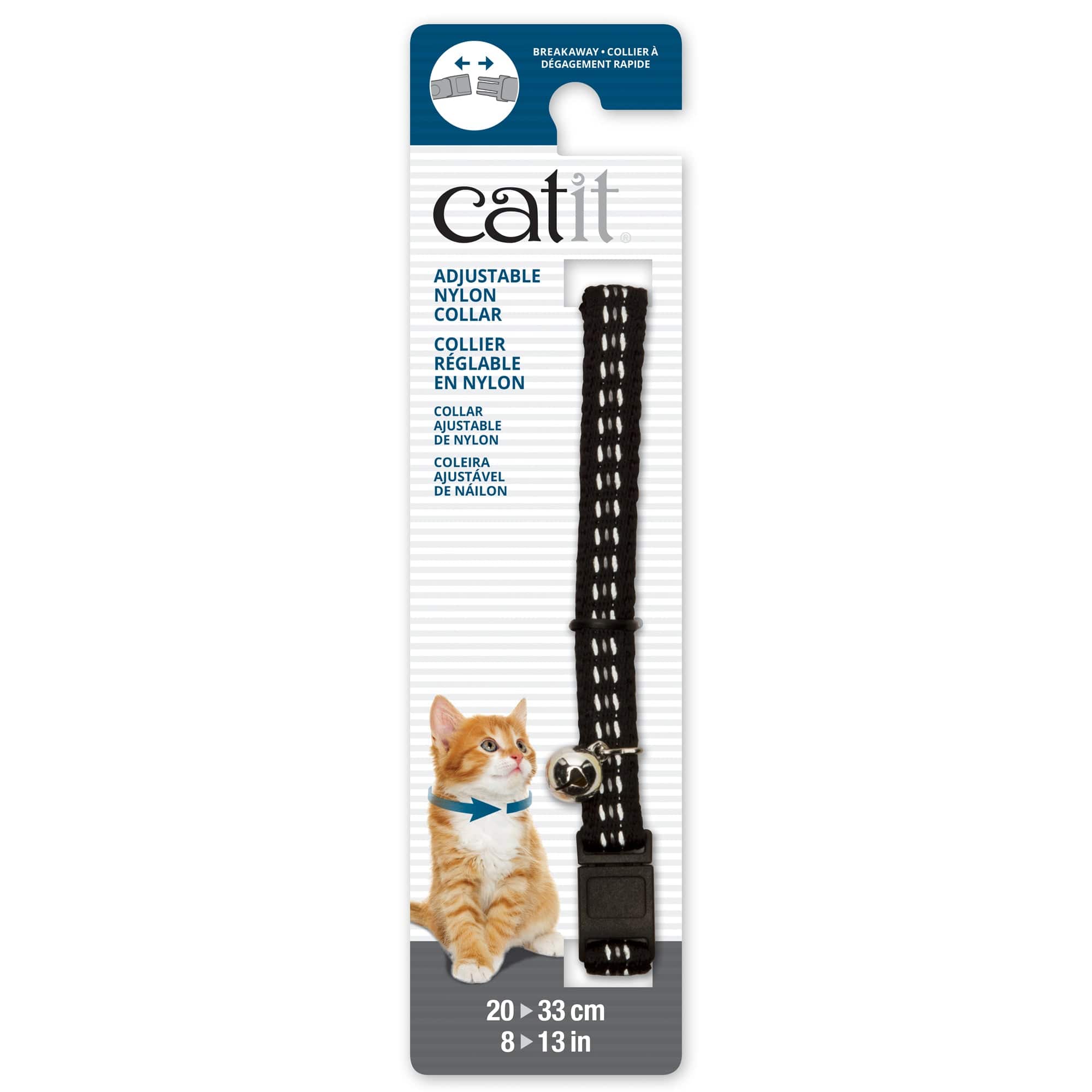 Catit Adjustable Breakaway Nylon Collar - Reflective Black - 8-13in - The Pet Source